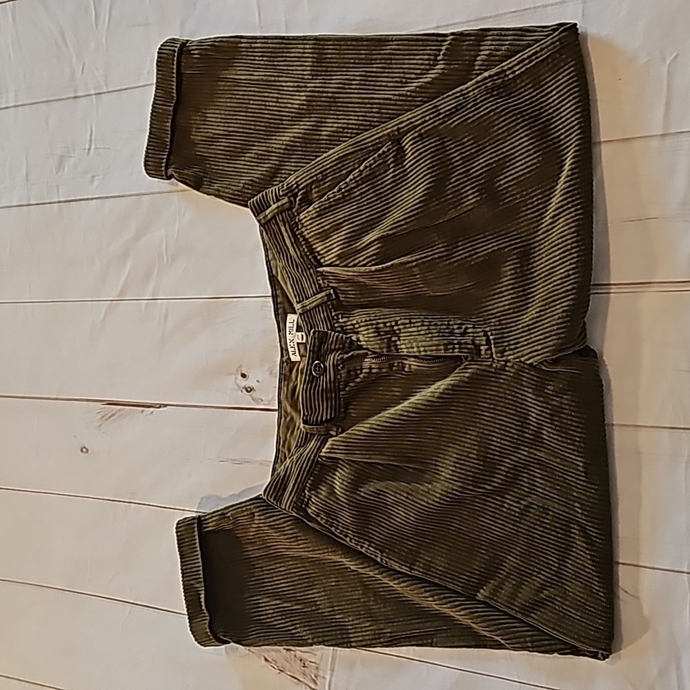 Alex Mill Mens Cotton Rugged Corduroy Pleated Cuffed Olive Green Trousers Sz 28